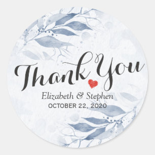 Blauwe Waterverf laat botanische bruiloft achter D Ronde Sticker