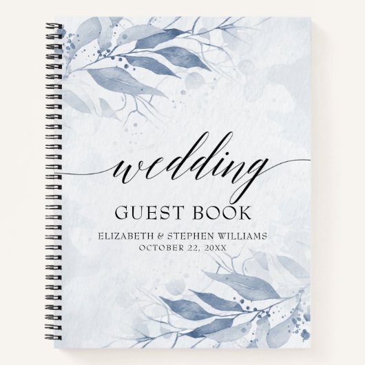 Blauwe Waterverf laat botanische bruiloft uit Notitieboek (Voorkant)