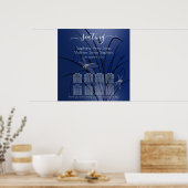 Blauwe Waterverf Libellen 8 Tafel Zitplaatsen c2 Poster (Keuken)