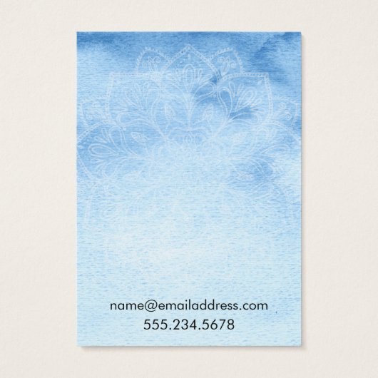 Blauwe Waterverf Mandala met Kaarten voor beeldsch Visitekaartje (Achterkant)