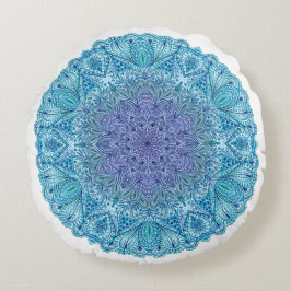 Blauwe Waterverf Mandala Rond Kussen