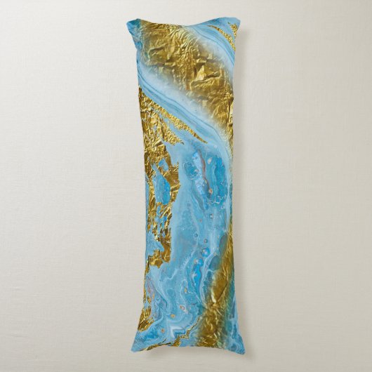 Blauwe Waterverf marmer en goudolie Lichaamskussen (Voorkant Verticaal)