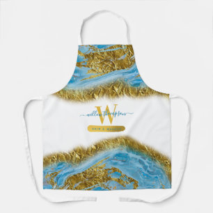 Blauwe Waterverf marmer & Gold Foil Hair & Makeup Schort