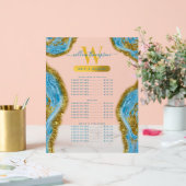 Blauwe Waterverf marmer & Gold Hair & Makeup Price Acryl Bord (Huwelijk)