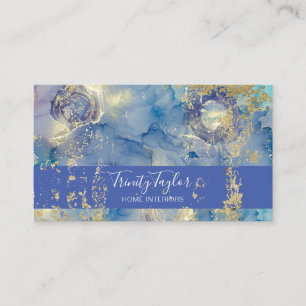 Blauwe Waterverf Marmer Inkt & Gold Foil Visitekaartje