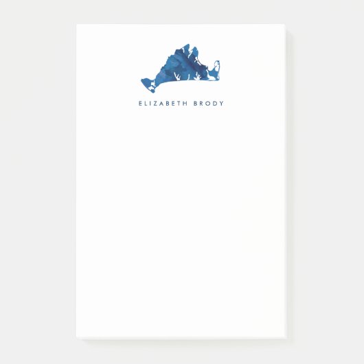 Blauwe Waterverf Marthas Vineyard Kaart Monogram Post-it® Notes (Voorkant)