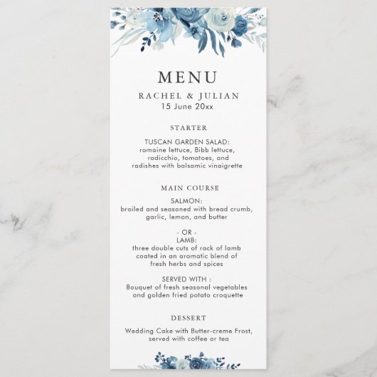 Blauwe waterverf menu (Voorkant)