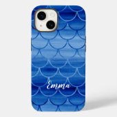 Blauwe Waterverf Mermaid Scale Patroon Aangepaste  Case-Mate iPhone Case (Achterkant)