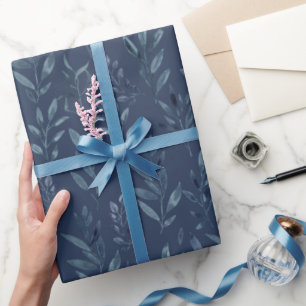 Blauwe Waterverf met botanische bladeren Cadeaupapier