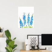 Blauwe waterverf met delfinium florale suspensie poster (Thuiskantoor)