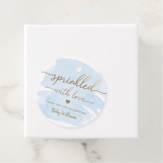 Blauwe Waterverf met liefdesBaby shower Bedankjes Labels (In situ)
