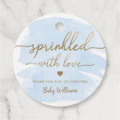 Blauwe Waterverf met liefdesBaby shower Bedankjes Labels (Voorkant)