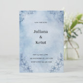 Blauwe Waterverf met rand Save the Date Invitation Kaart (Staand voorkant)