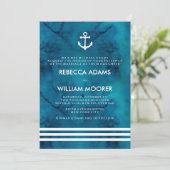 Blauwe Waterverf Nautical Wedding Kaart (Staand voorkant)