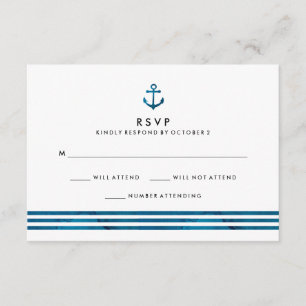 Blauwe Waterverf nautische bruiloft RSVP Kaartje