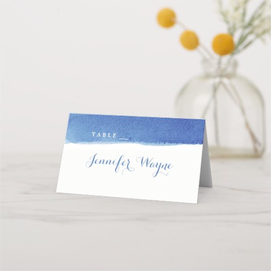 Blauwe waterverf nautische strand bruiloft plaats (Voorkant)