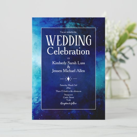 Blauwe Waterverf Nebula Weddenschap Kaart (Staand voorkant)