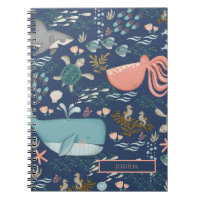 Blauwe Waterverf Ocean Animal Art Name Monogram