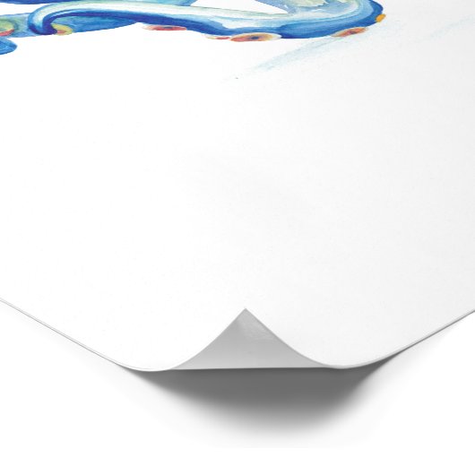 Blauwe Waterverf octopus tekening Poster (Hoek)