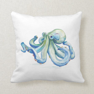 Blauwe Waterverf Octopus Worpkussen Kussen