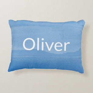 Blauwe Waterverf Ombre met naam Accent Kussen