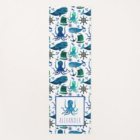 Blauwe Waterverf onder de Zee Octopus Kinderen Yogamat (Voorkant)