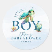 Blauwe Waterverf onder het Baby shower van de Zee Ronde Sticker (Voorkant)