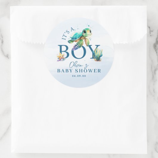 Blauwe Waterverf onder het Baby shower van de Zee Ronde Sticker (Tas)