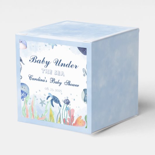 Blauwe waterverf onder het zeeen baby shower bedankdoosjes (Voorkant Zijde)