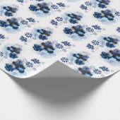 Blauwe Waterverf Oorspronkelijk georiënteerde bloe Cadeaupapier (Hoek)