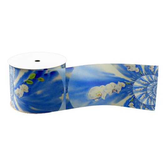 Blauwe waterverf orchidee schilderij grosgrain lint (Spoel)