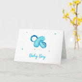 Blauwe waterverf pacifier baby kaart (Gele Bloem)