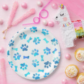 Blauwe Waterverf Paw Prints Papier Bord (Feest)