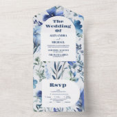 Blauwe Waterverf Periwinkle Wildflower Bruiloft All In One Uitnodiging (Binnen)