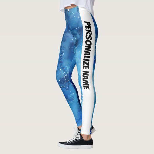 Blauwe Waterverf PERSONALISEREN Leggings (Links)