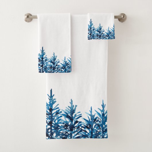 Blauwe Waterverf pijnbomen Bad Handdoek (Insitu)