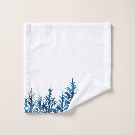 Blauwe Waterverf pijnbomen Bad Handdoek (Wasdoekje)