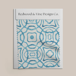 Blauwe Waterverf Quatrefoil Block Print Stof