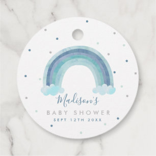 Blauwe Waterverf Regenboog Baby shower Gift Bedankjes Labels