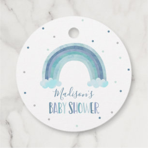 Blauwe Waterverf Regenboog Baby shower Gift Bedankjes Labels