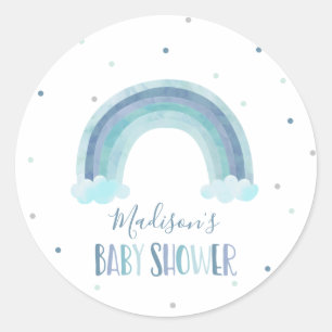 Blauwe Waterverf regenboogBaby shower Ronde Sticker