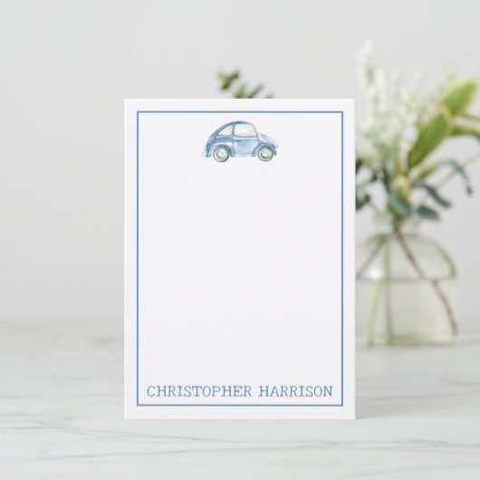 Blauwe Waterverf Retro Buggy Bug Auto (Staand voorkant)