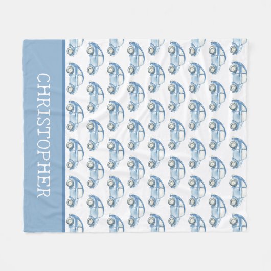 Blauwe Waterverf  Retro Buggy Bug Auto Fleece Deken (Voorkant (Horizontaal))