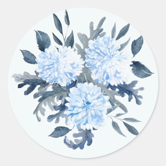  blauwe Waterverf Ronde Sticker (Voorkant)