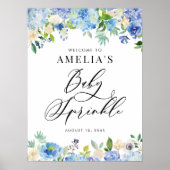 Blauwe Waterverf Roos en Hydrangea Baby Sprinkle Poster (Voorkant)