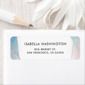 Blauwe Waterverf & Roos Gouden Geometrische Bruilo Etiket (Insitu)