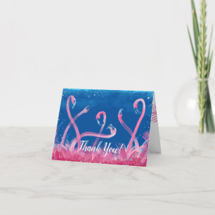 Blauwe Waterverf Roze Flamingo Dankjewel Kaarten