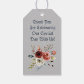 Blauwe Waterverf roze rozen en bladeren Cadeaulabel (Achterkant)