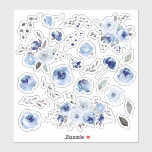 Blauwe Waterverf Rozen Bloemen Bruiloft Boeketten Sticker