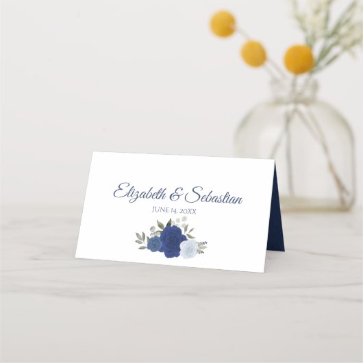 Blauwe Waterverf Rozen Elegante bruiloft Write-In (Achterkant)